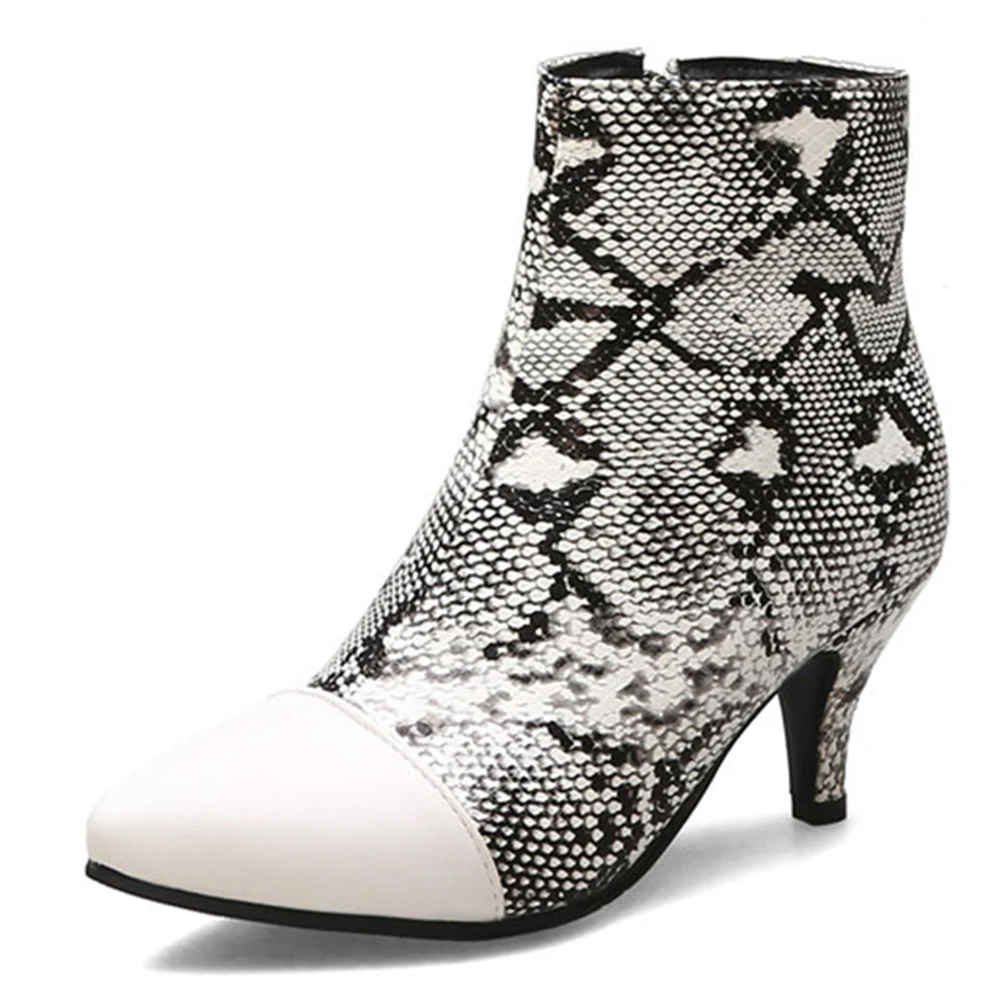 

Fall Winter Snake Print Chelsea Boots Women PU Leather Ankle Boots High Heel Ladies Red Blue Black Fashion Woman Shoes Plus Size