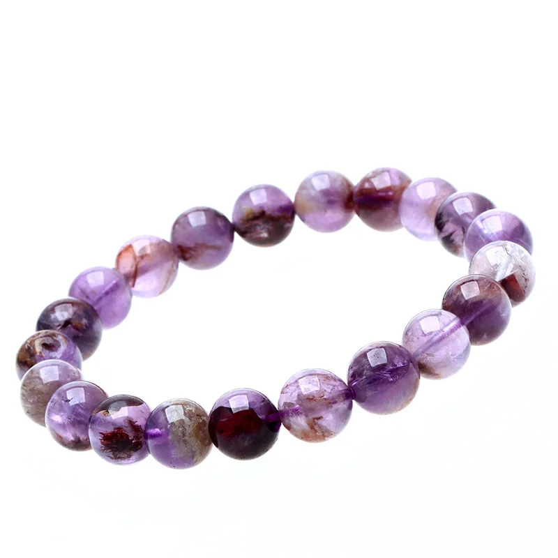 

Natural Purple Phantom Cacoxenite Quartz Round Beads 8mm 9mm 10mm 11mm 12mm Crystal Women Men Bracelets Reiki Rare Stone AAAAA