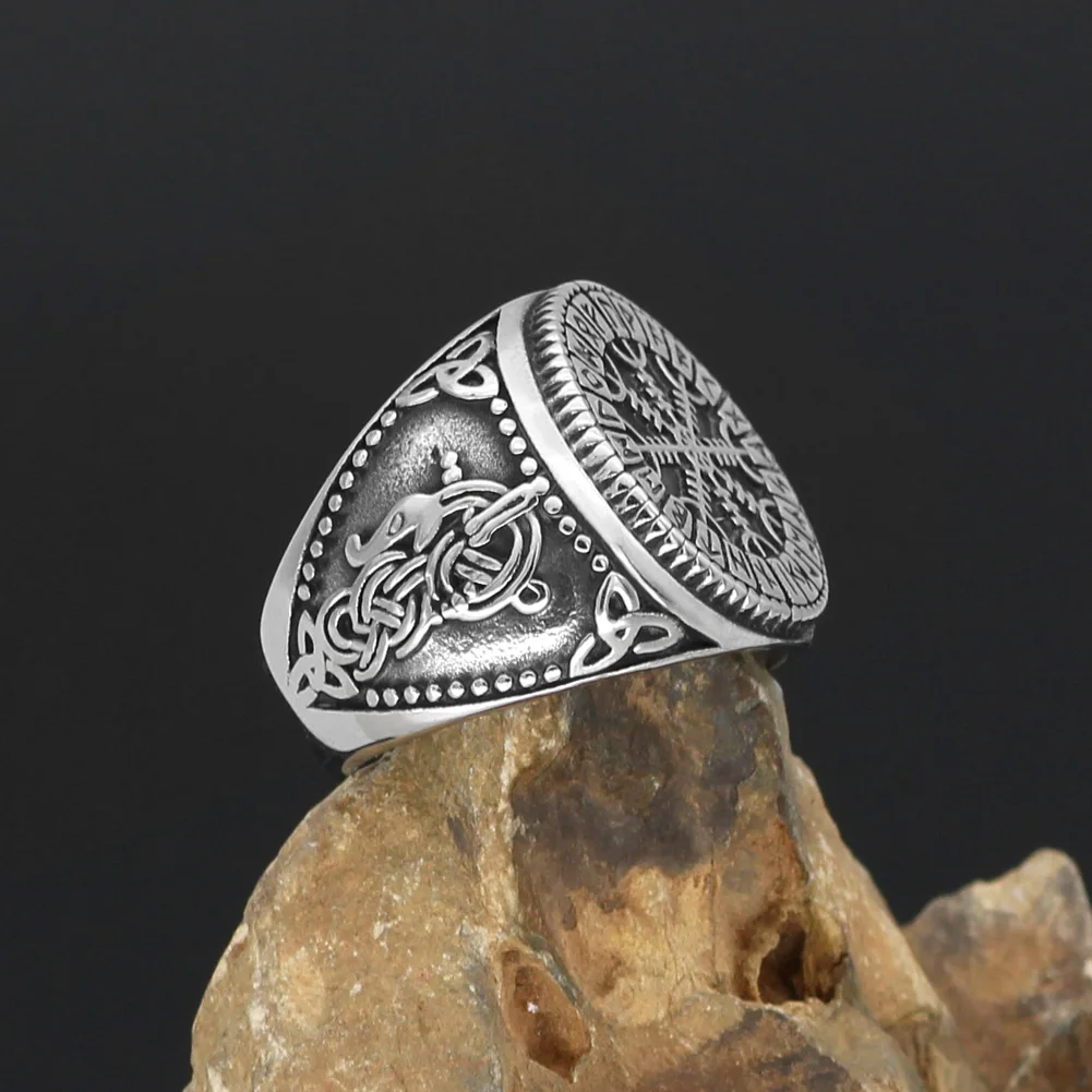 Nordic Viking mjolnir valknut Helm of awe rune Amulet Ring Stainless Stee with Valknut Rune Gift Bag