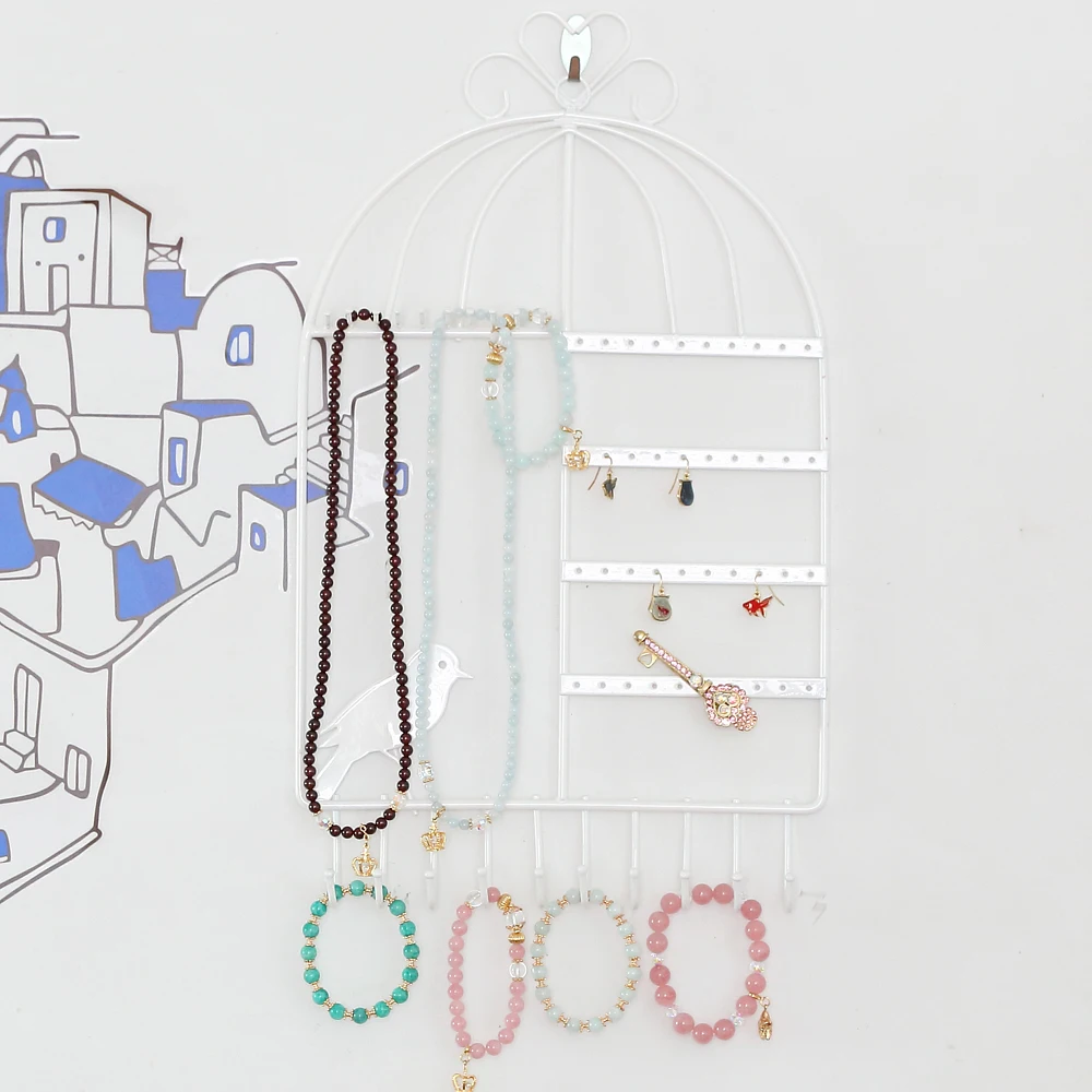 New Metal Birdcage Jewelry Holder Earring Display Hanger Necklace Organizer Hook