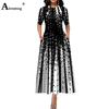 Plus size 4xl 5xl Women Elegant Long Maxi Dress Short Sleeve Patchwork Dot Print Party Dresses Summer Femme Vintage A-Line Dress ► Photo 1/5