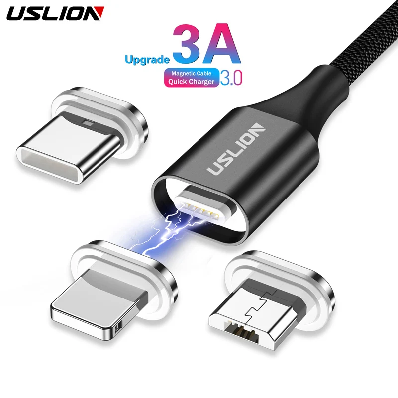 

USLION 3A Micro USB Magnetic Cable Type C LED Magnet USB Fast Charging cable For Samsung Xiaomi Huawei Charger Cord For iPhone