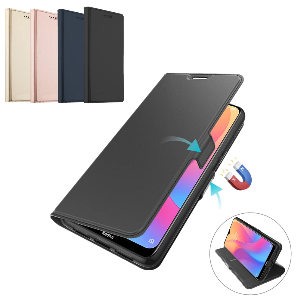 

For Xiaomi Redmi 8A Case Luxury Leather Flip Stand Shockproof Wallet Cover with Magnet Buckle on Redmi 8A Case Card Slot