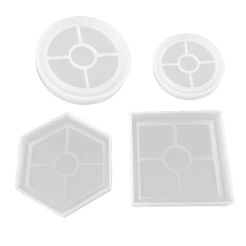 

4 Pack Silicone Coaster Molds Including Square Hexagon Round Molds Resin Clear Epoxy Mold DIY Handmade Jewelry Tool