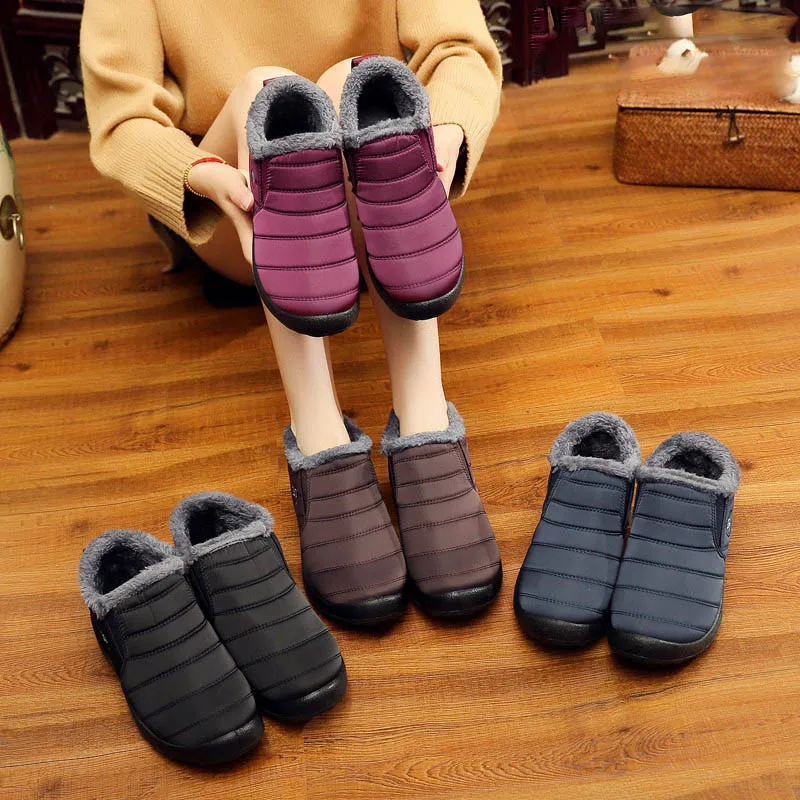 Snow boots ladies shoes winter flat unisex ankle women furry non-slip waterproof large size warm plush couple cotton | Обувь