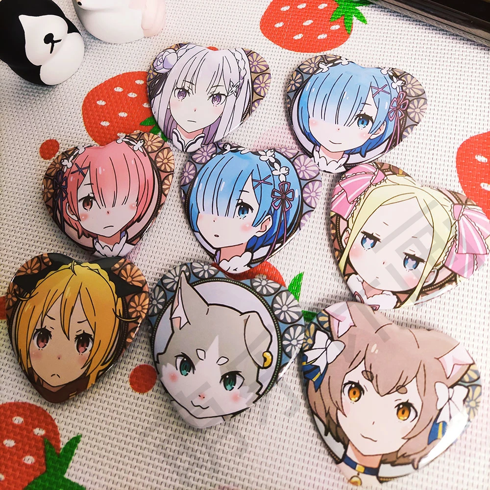 

Anime Re Zero kara Hajimeru Isekai Seikatsu Rem Ram Emilia Heart-Shaped Badge Cosplay Costume Garniture Itabag Bedge Brooch Pin