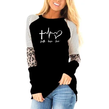 

Faith Hope Love Women Tshirt Heartbeat Inspirational Slogan Fashion Graphic Long Sleeve T Shirt