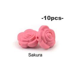 Elegant Rose Flower Silicone Bead Set for DIY Jewelry and Crafts (10 pcs) (Sakura)