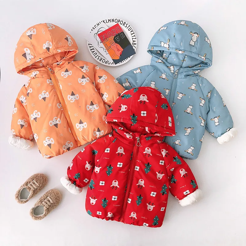 

1-7 Years New Boys Girls Thick Warm Coat Winter Cute Cartoon Jacket Outwear Children Cotton-Padded Hooded Kids Clothes