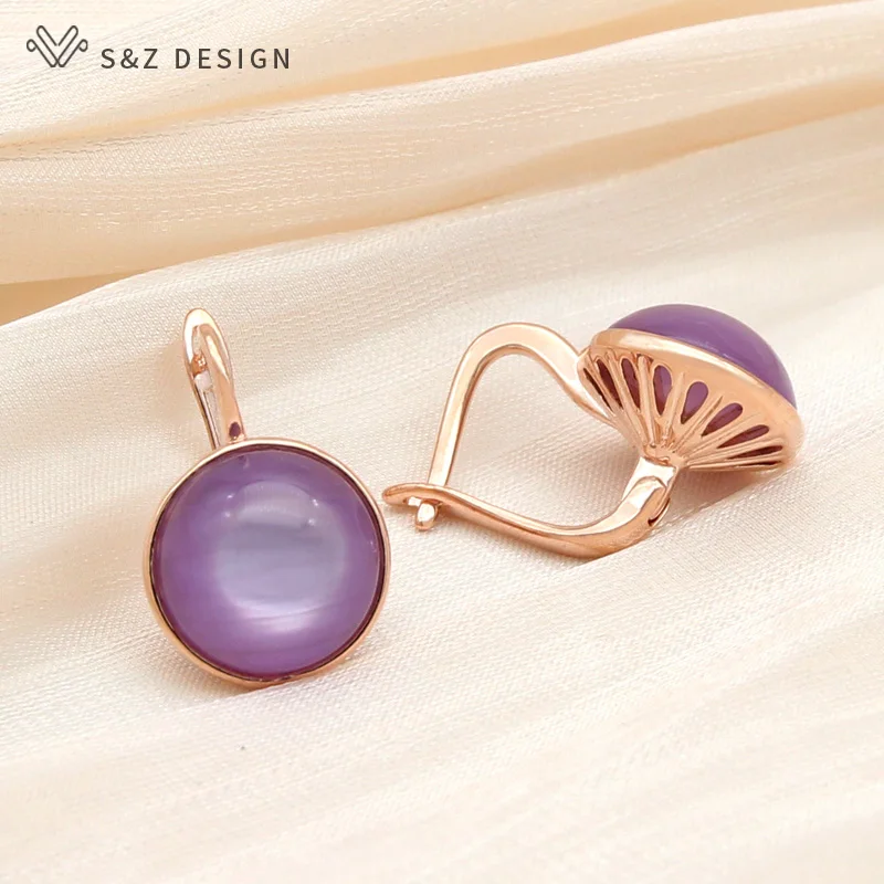 S&Z DESIGN New Fashion Rose Gold Color Round Resin Dangle Earrings For Women Girl Classic Jewelry Gift