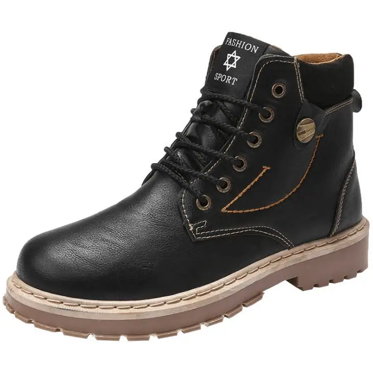 Boots Men Autumn High Quality Causal Motorcycle Ankle Boots Winter Leather Lace up Round Top Fashion Work Shoes Botas de hombre
