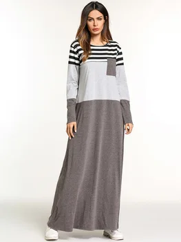 

Middle EastSpice Striped Muslim Dress Women Clothing Long Sleeve Dubai Arab Long Robe Kimono Casual Loose Abaya Dress Caftan 4XL