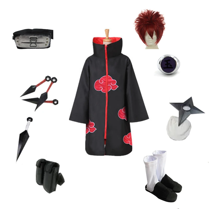 Brdwn Akatsuki унисекс песок Сасори Косплей Костюм полный комплект (красное облако плащ