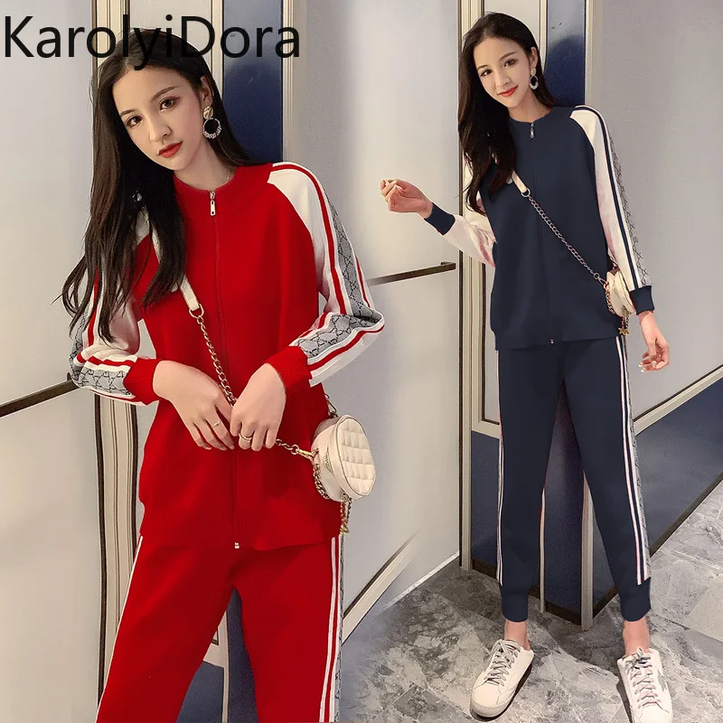 

2019 winter Knit sweater sportswear suit female early autumn fashion casual two-piece