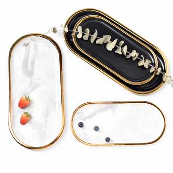 

Nordic Storage Trays Marble Pattern Ceramics Table Minimalist Dessert Jewelry Office Desktop Snack Dish Decoration Organizer