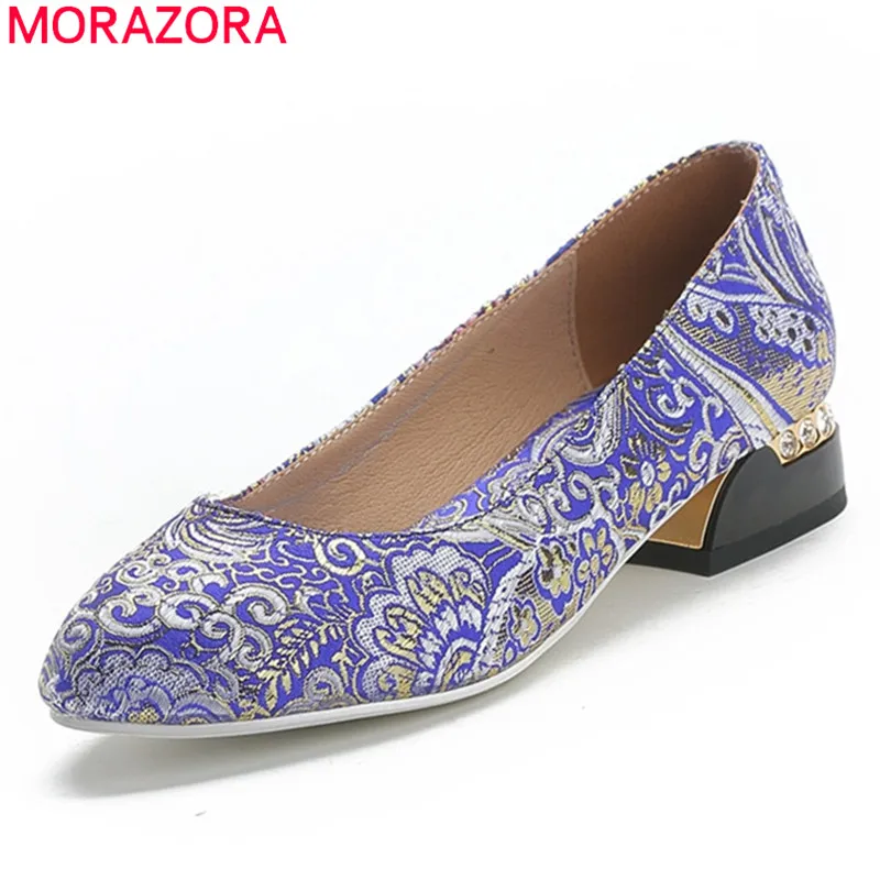 

MORAZORA 2020 new arrival summer women pumps square heels pointed toe ladies shoes fashion ethnic style shallow casual shoes