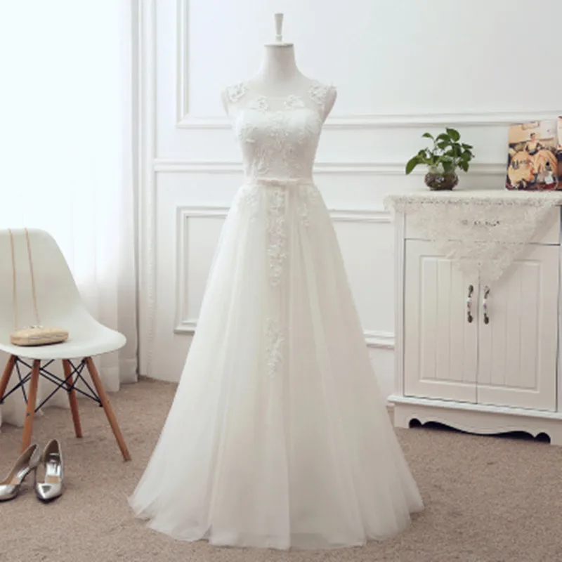 Длинные розовые платья подружки невесты с кружевной аппликацией; Robe De Soiree; Тюлевое платье для свадебной вечеринки; Цвет Небесно-Голубой, шампань, серый; Vestidos De Festa - Цвет: Beige Long