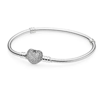 

New Original 925 Sterling Silver Bracelet Moments Pave Heart Clasp With Crystal Bracelet Bangle Fit Bead Charm Fashion Jewelry