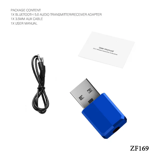 Blue ТВ аудио передатчик Динамик Приемник ключ для компьютера Bluetooth 5,0 с 3,5 AUX Jack 2 в 1 адаптер стерео музыка для автомобиля ПК - Цвет: Blue