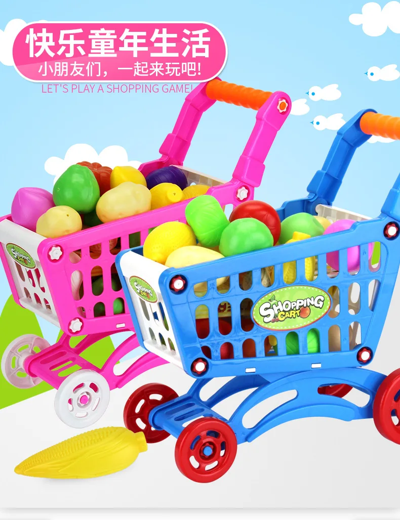 Детский игровой домик игрушки без липучки модель корзина для покупок и овощные Фрукты мини-тележка для покупок