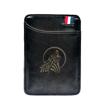 

New Arrival Wolf And Moon Design Leather Charm Magic Wallets Short Small Men Money Clips Card Purse Thin Cash Holder Best Gift