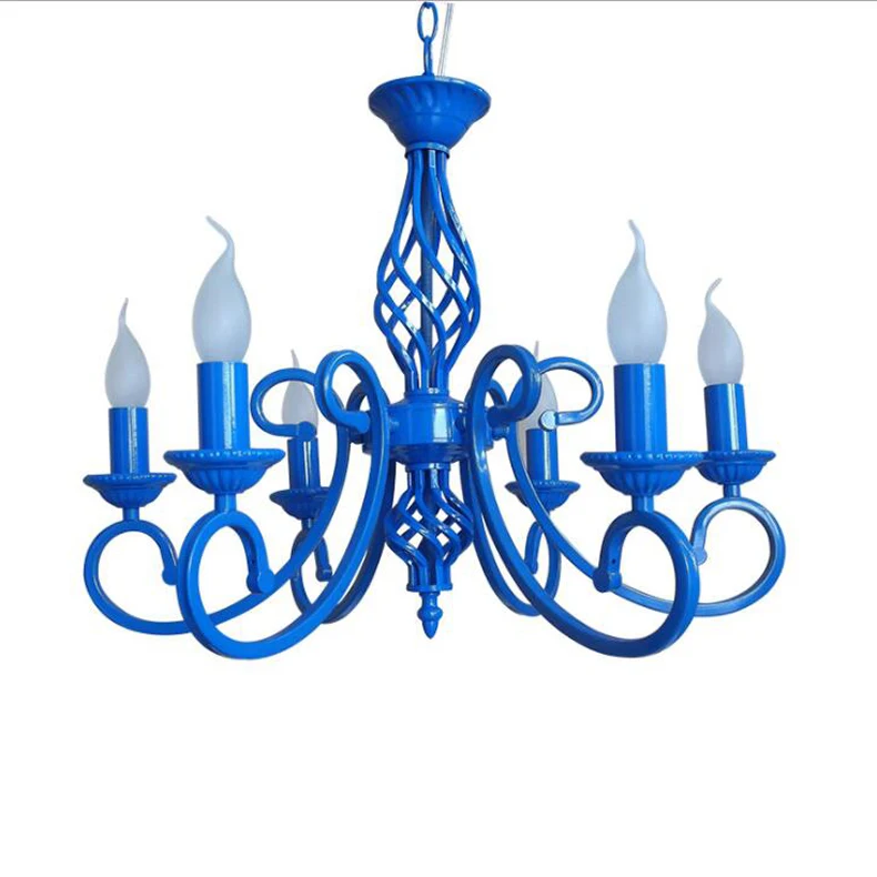 

Blue iron chandelier 3/5/6/8 lights Nordic Hanging Lamps Nordic Blue Romantic Indoor Home Luminaria for bedroom AC110-240