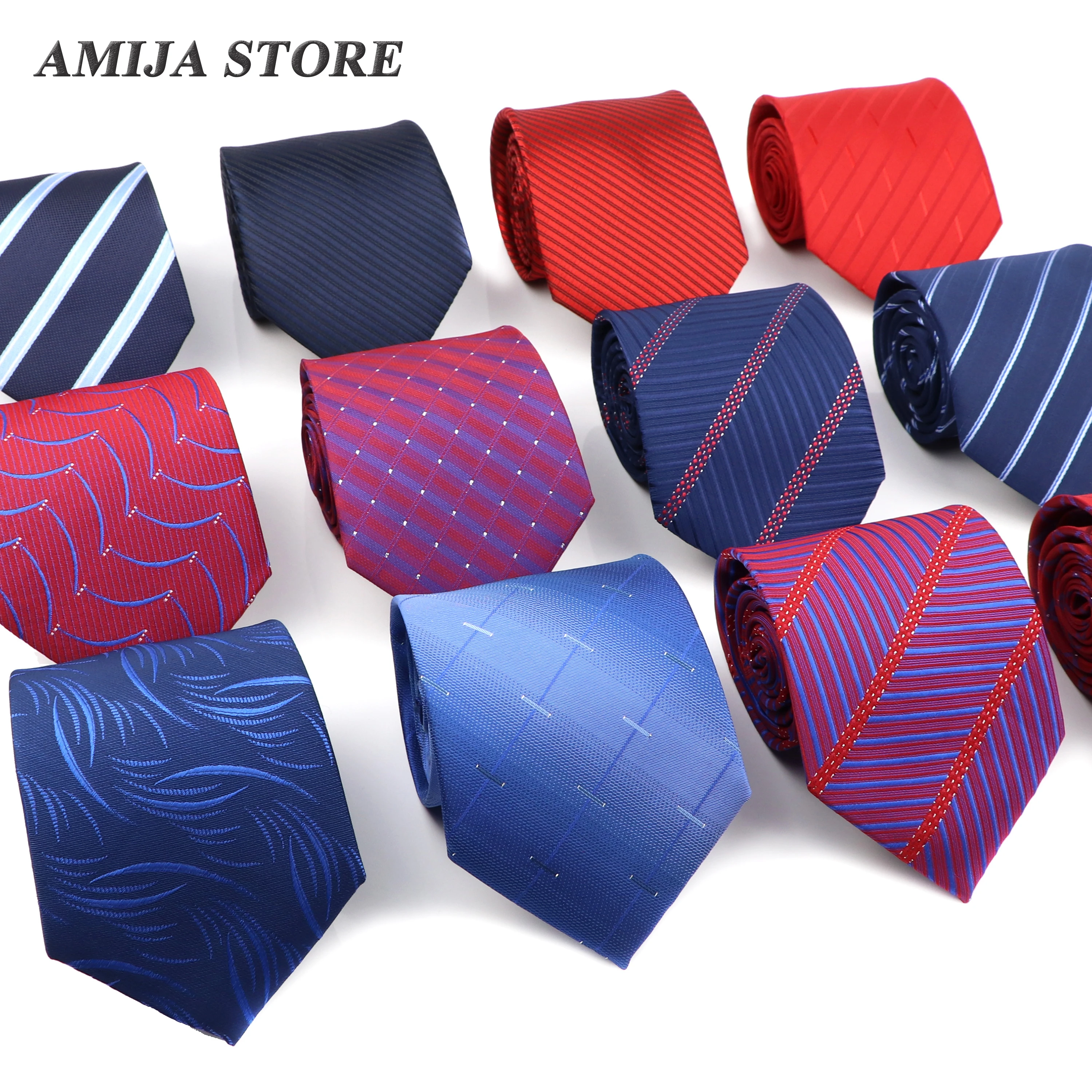 Man Tie With Print Red Blue Thin Striped Jacquard Necktie Gift For Man