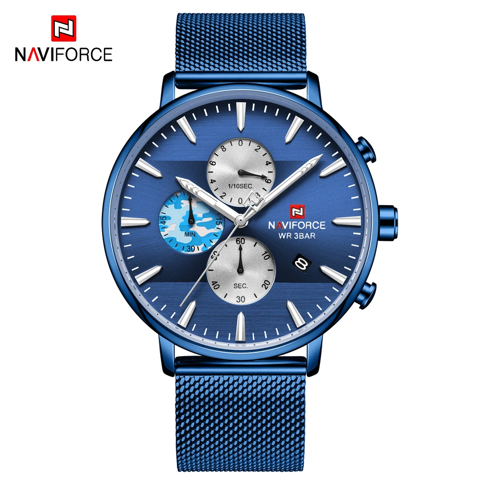 NAVIFORCE Лидирующий бренд Роскошные мужские часы ультра тонкий хронограф дат наручные часы мужские сетчатый ремешок кварцевые часы в стиле кэжуал reloj hombre