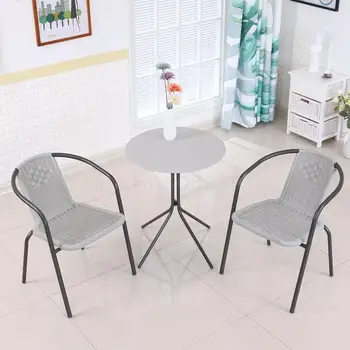 

Tempered Glass Round Table, Table And Chair Combination Outdoor Small Table Modern Simple Iron Table, Leisure Coffee Table