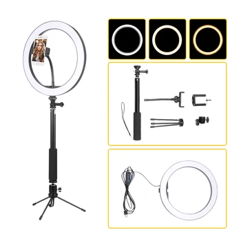 

Studio Photography Photo Fill Ring Light with Tripod Three Phone Clips 10inch Camera Phone 26CM Ring Lamp For Makeup Video