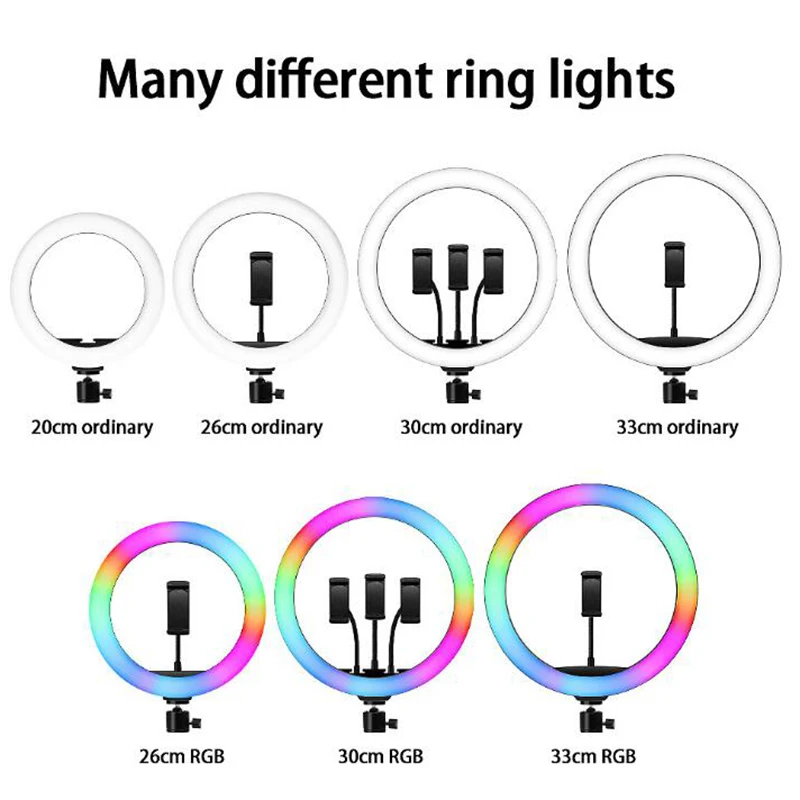 LED RGB 링 라이트 20cm 8/10/12/14/18 인치 RGB 다채로운 사진, 라이브 촬영 메이크업 비디오 스튜디오