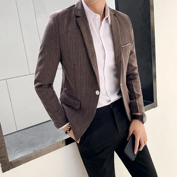 

2020 Spring New Blazer Masculino Fashion All Match Slim Fit Striped Men Blazer Solid Simple Streetwear Mens Blazer Jacket 3XL-M