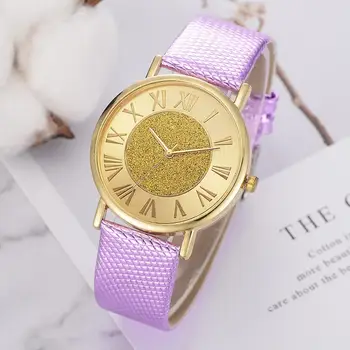 

Women Watches Fashion Roman Numerals Round Dial Faux Leather Strap Quartz Wrist Watch relógio feminino женские часы