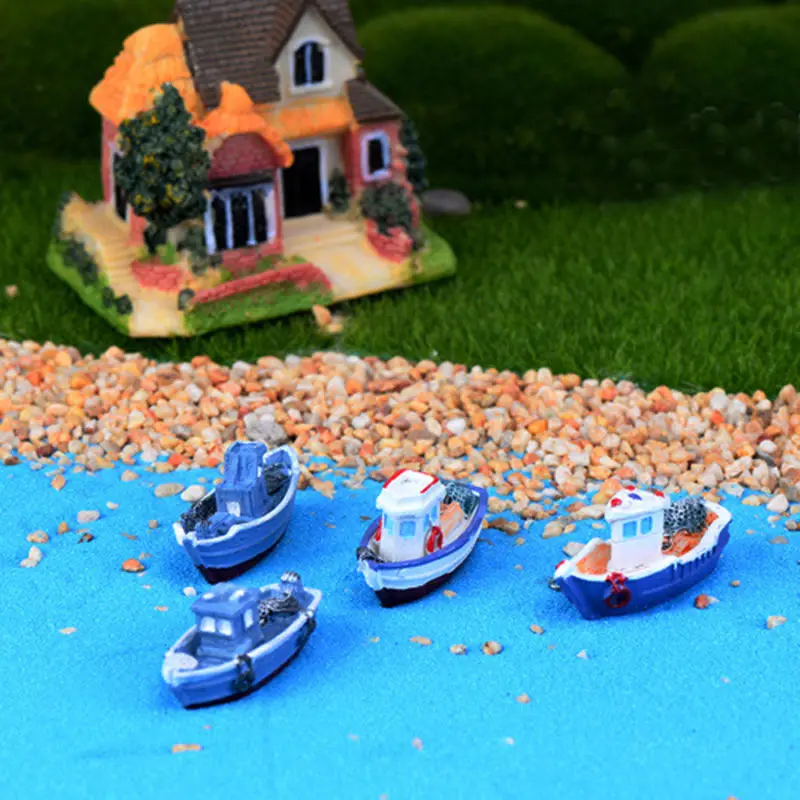 1PC NEW Miniture Mini Boat Model Fishing Ship Toy DIY Craft Home Tabletop Decor Gift Figurine Ornament DIY Micro Landscape