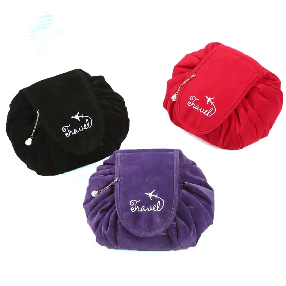 Drawstring Cosmetic Bag Corduroy Make Up Bag Korean Style Fashion Travel Storage Washable Foldable Pouch Toiletry Beauty Kit Box