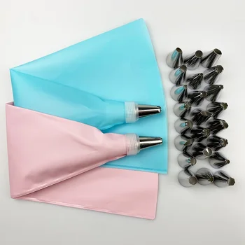 

26 PCS/Set Silicone Pastry Bag Tips Kitchen DIY Icing Piping Cream Reusable 1 Pastry Bags +24 Nozzle Set Cake Decorating Tools