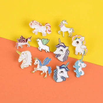 

Cartoon unicorn enamel pin Custom Colorful hair Holy beautiful animal brooches Lapel pin badge Clothes bag jewelry gift for kids