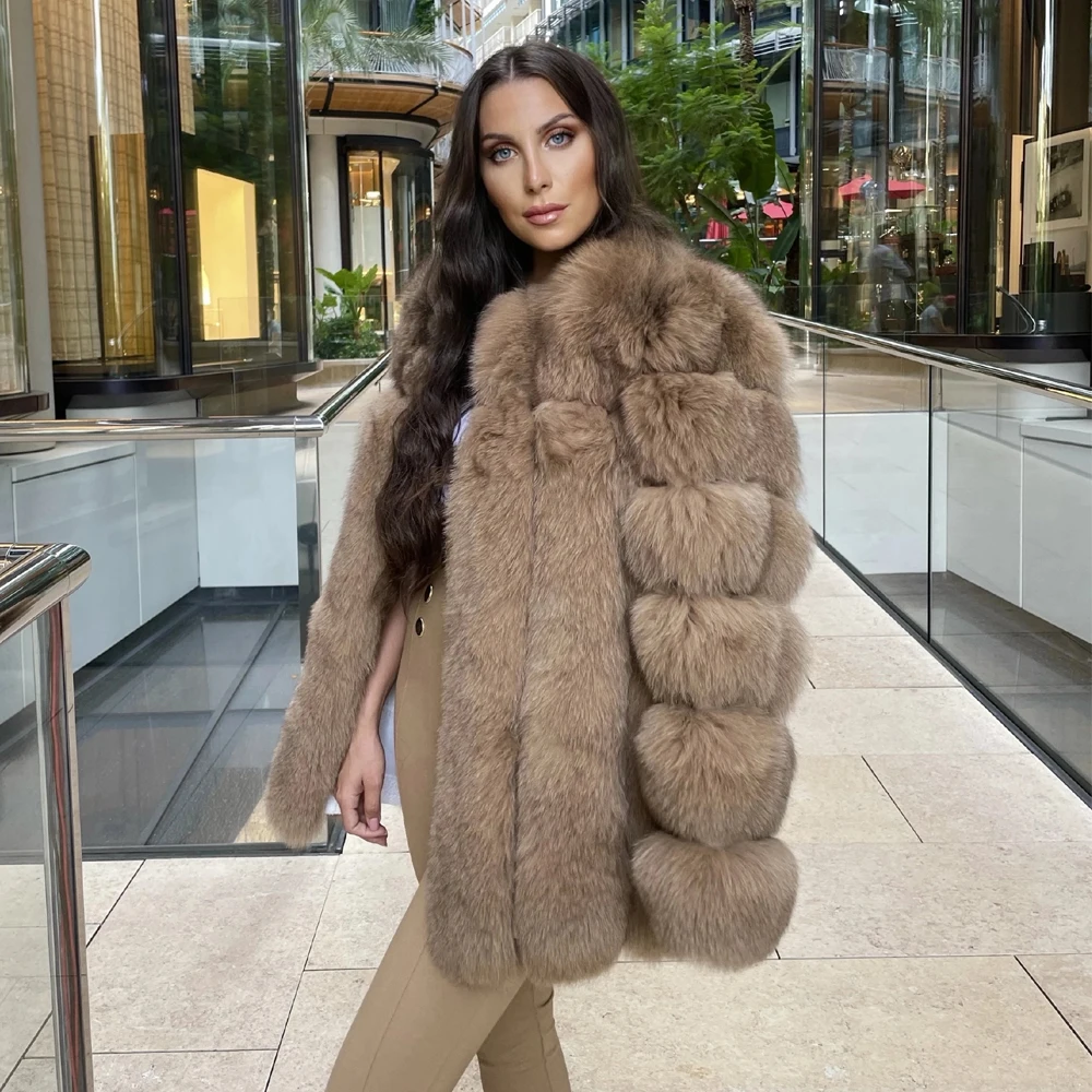 Khaki Color Natural Fox Fur Jacket O 