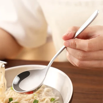 

Heavy Duty Durable Drinking Long Handle Household Kitchen Utensils Tableware Noodles Stainless Steel Soup Spoon Accessories Deep