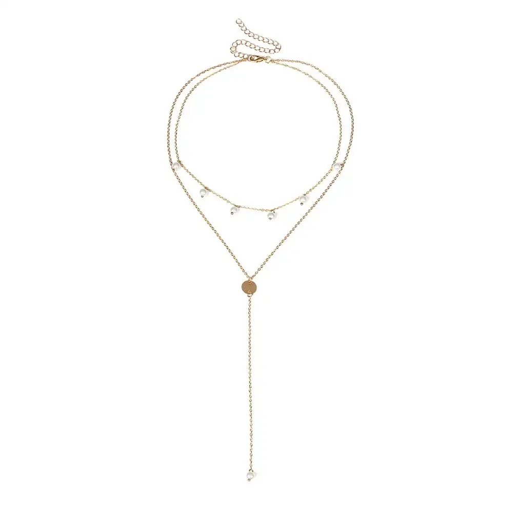 Multi lens necklace with pearl necklace SAUTOIR in fashion business - Окраска металла: golden
