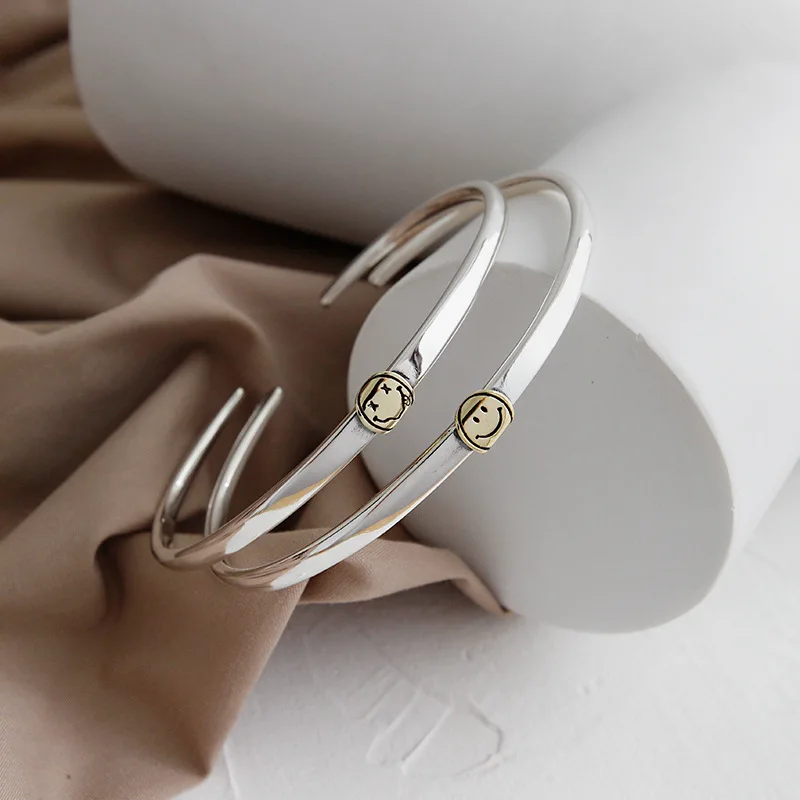 

Silvology 925 Sterling Silver Smile Face Couple Bangles Glossy Creative Korea 2019 Women's Bangles Silver 925 Friendship Jewelry