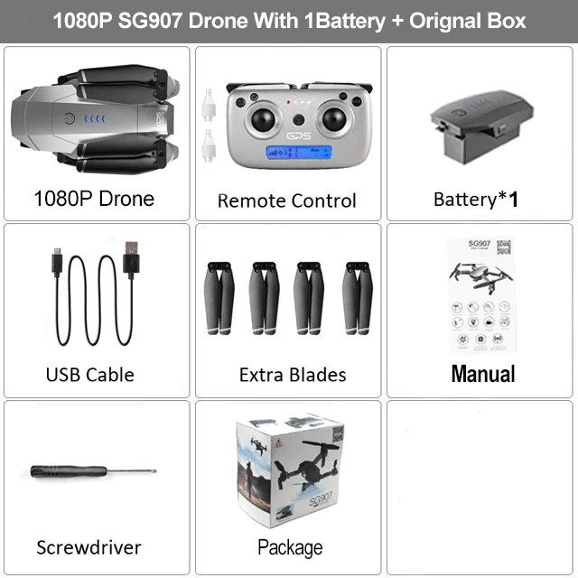 SG907 1080P 1B BX HGIYI SG907 gps Радиоуправляемый Дрон с 4K HD камерой регулировки широкоугольный wifi FPV 50 раз зум складной Квадрокоптер профессиональные дроны - Цвет: SG907 1080P 1B BX