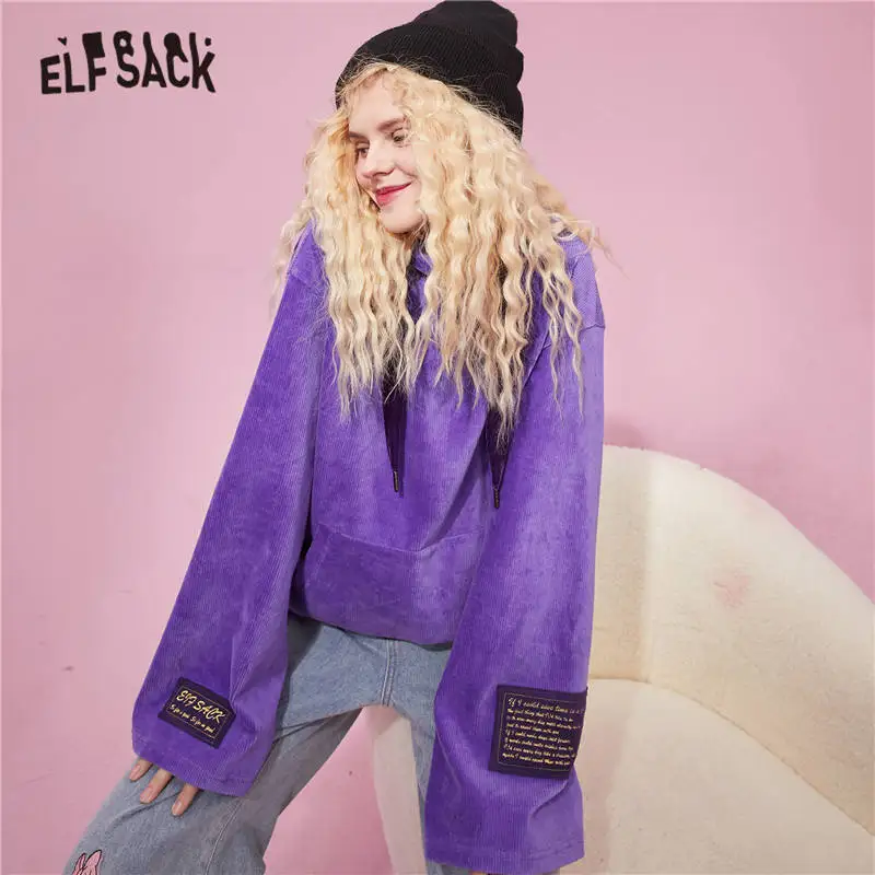 ELFSACK Harajuku Purple Applique Casual Oversize