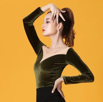 

Sexy Dance Clothes top Women velvet Latin Salsa Rumba Chacha Dance Performance Practice Costume YT1206