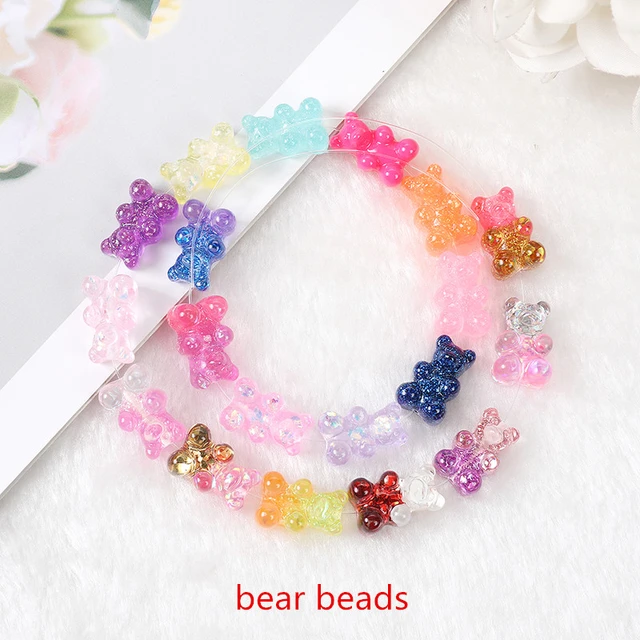 10pcs Cute Gummy Bear Beads Vertical Hole Resin Cartoon Beads For