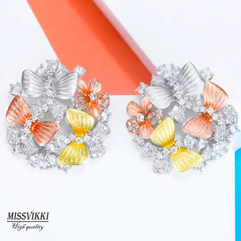

missvikki Luxury High Quality CZ Flowers Butterfly Round Charm Earrings for Women Bridal Wedding Party Daily Attractive Jewelry