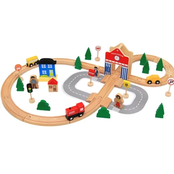 

50pcs/set Simulation Building Hand-eye Coordination Children Gift Wooden Train Set Imagination DIY Beech Educational Toy City
