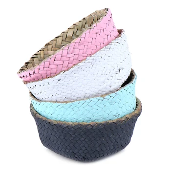 

Foldable Sea Grass Basket Bamboo Seagrass Flower Pot Storage Baskets Straw Patchwork Rattan Seagrass Belly Garden Decor
