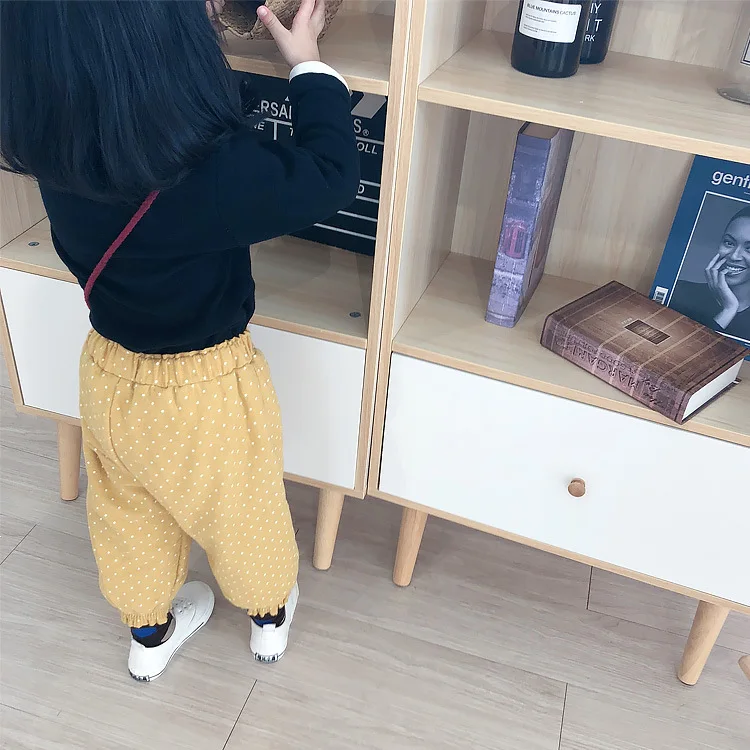 [Специальное предложение Jianlou] детские бархатные шаровары в горошек в Корейском стиле для мальчиков и девочек; брюки с высокой талией в горошек