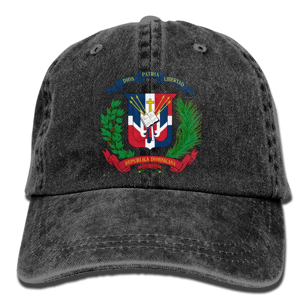 TSDFCMen& Для женщин доминиканский флаг Регулируемый Винтаж Потертая джинсовая ткань хлопок папа шляпа Бейсбол Шапки черный
